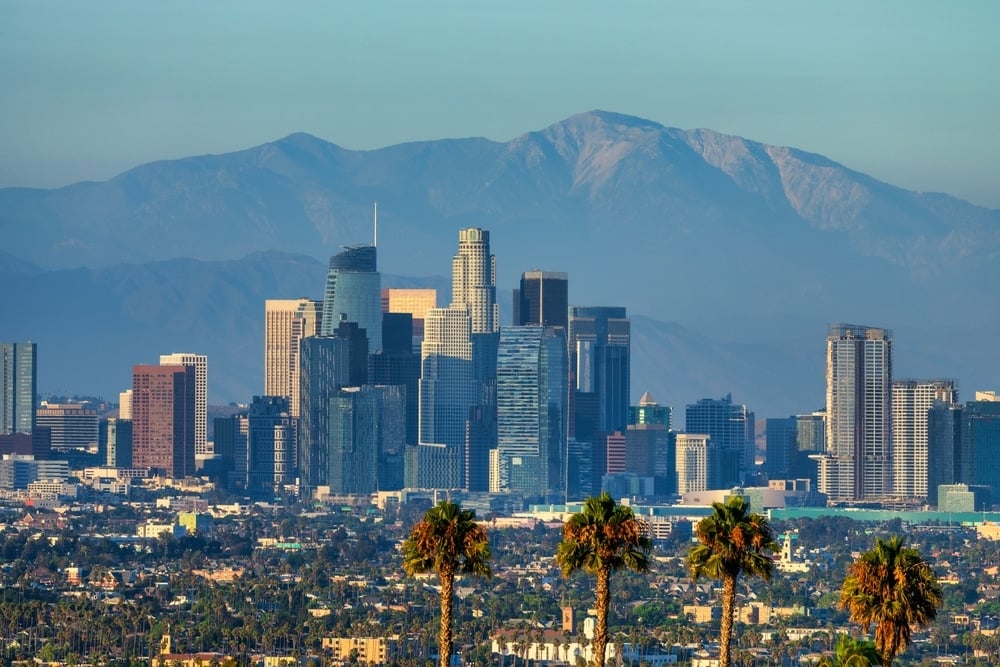 An image of the Los Angeles skyline, where the 213 area code text message comes from.
